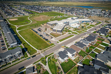 Fototapeta na wymiar Sweeping Aerial View of Evergreen, Saskatoon, Saskatchewan