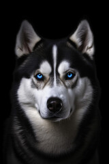 Obraz premium Husky in front of a black background (AI Generated)