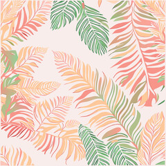 Seamless pattern with tropical leaves. Hand drawn