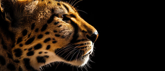 Obraz premium Beautiful leopard in front of a black background (AI Generated) 
