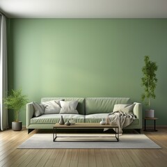Interior with Green Sofa. Generative AI