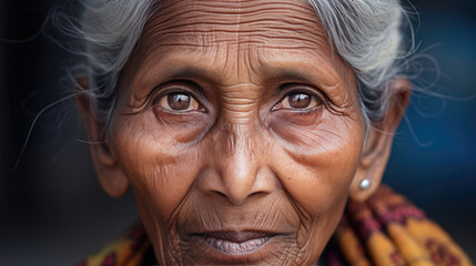 Portrait of an elderly Indian woman in national dress.