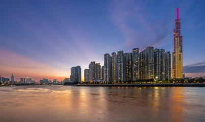 city skyline at sunset , Panorama in Ho chi Minh City