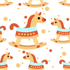 Rocking horse seamless pattern background. Childrens pastel texture for wrapping, wallpaper, textile.