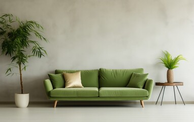Interior Design featuring a Green Sofa. Generative AI