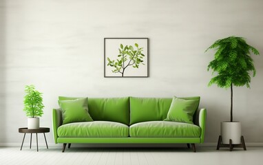 Interior Design featuring a Green Sofa. Generative AI