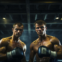 Fototapeta na wymiar Gloved Gladiators: Boxers in the Heat of Battle, generative ai