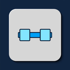 Filled outline Dumbbell icon isolated on blue background. Muscle lifting icon, fitness barbell, gym, sports equipment, exercise bumbbell. Vector