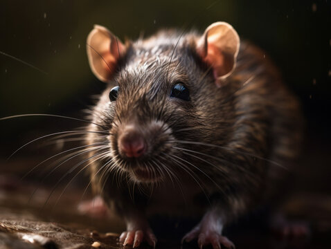 Rat in its habitat close up portrait