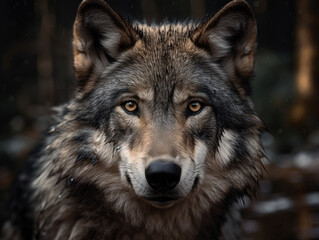 Obraz premium Wolf in its habitat close up portrait 