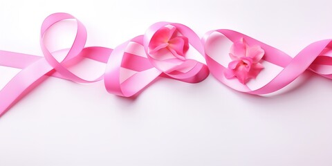 Breast cancer idea with pink ribbon cancer symbol on white. Generative Ai.