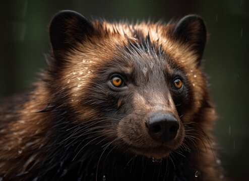 Wolverine in its habitat close up portrait	