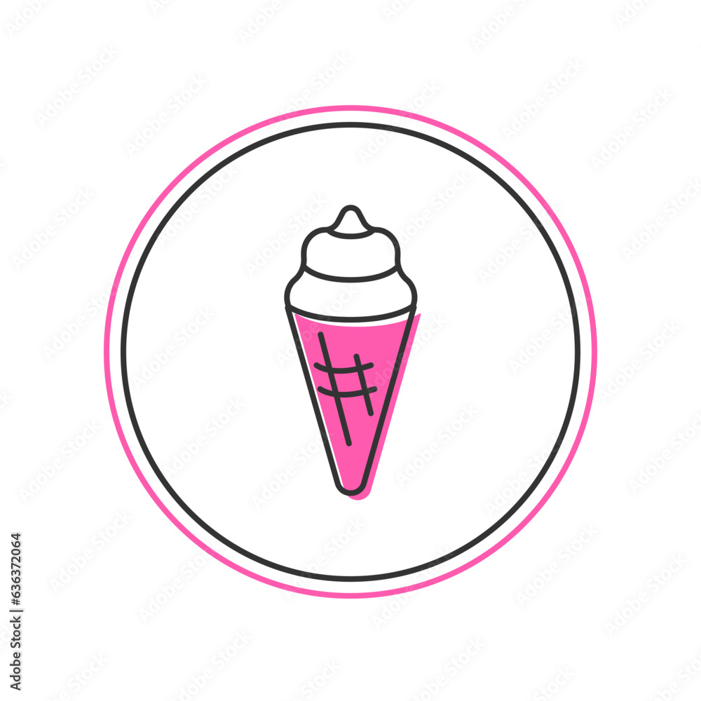 Sticker filled outline ice cream in waffle cone icon isolated on white background. sweet symbol. vector