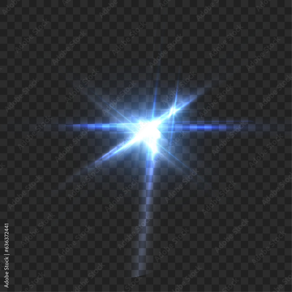 Fototapete Abstract blue flash of light and laser beams with glitter. Isolated on transparent background. Vector for art and web design.