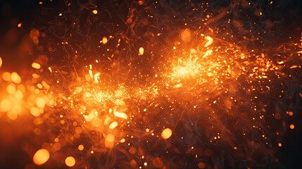 Naklejka premium Fire embers particles over black background. Fire sparks background. Abstract dark glitter fire particles lights.