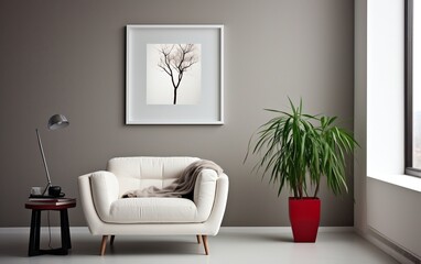Contemporary Small Living Room Interior with TV Wall. Generative AI