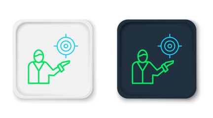 Fototapeta premium Line Marketing target strategy concept icon isolated on white background. Aim with people sign. Colorful outline concept. Vector