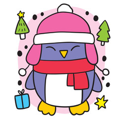 Cartoon cute winter funny penguin character.