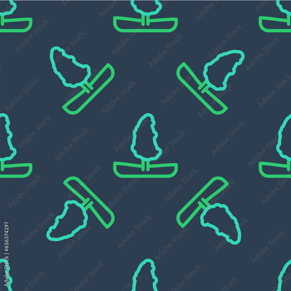 Poster line tree icon isolated seamless pattern on blue background. forest symbol. vector