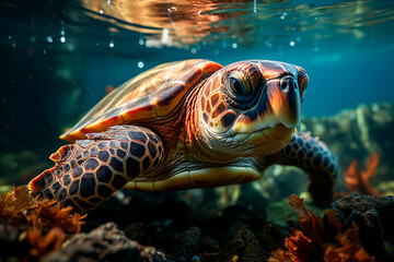 Fototapeta premium sea turtle underwater. turtle in water