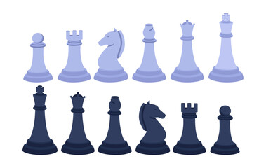 Set of chess pieces vector. Rook, knight, king, pawn and bishop. Strategy and logic game, planning. Competition and tournament. Cartoon flat vector collection isolated on white background