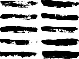 Vector brush strokes. Grunge paint roller. Distressed banner . Black stripes isolated, paintbrush collection.
