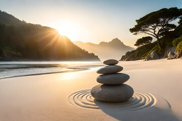 zen stones on the beach