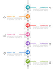 Vertical infographic timeline 7 steps to success. Business presentation, Timeline, Milestone, and Roadmap. Vector illustration.