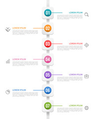 Obraz premium Vertical infographic timeline 7 steps to success. Business presentation, Timeline, Milestone, and Roadmap. Vector illustration.