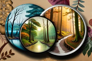 Digital collage sheet - enchanted forest - printable round cirle images in all common sizes, for glass cabochons or as stickers