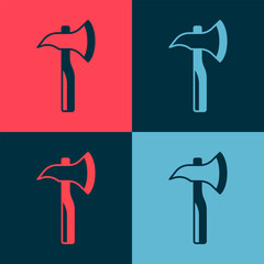 Pop art Firefighter axe icon isolated on color background. Fire axe. Vector