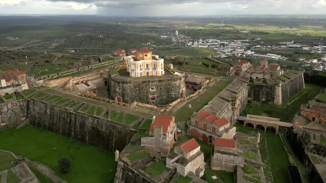 Aerial view of historic landmark Fortress Nossa Senhora da Gra&ccedil;a, also known as Conde de Lippe Fort, in Elvas, Alentejo Region, Portugal. 