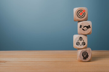 Wood figure with target icon, Business goal, Strategy objective plan, Success and growth concept....