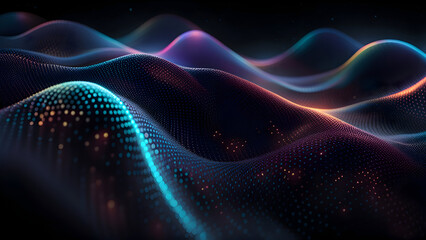 Glistening waves, technology effects, glittering dots, abstract texture, particles, ai generated, generative Ai 