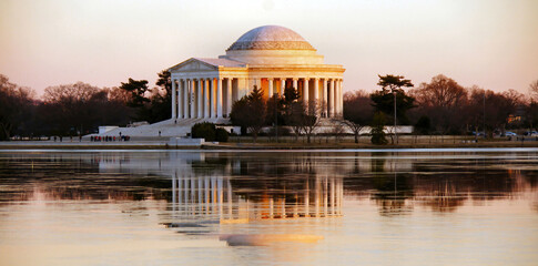 Sunset over Thomas Jefferson Memorial at Washington D.C., USA.
