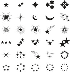 set of black silhouettes of stars