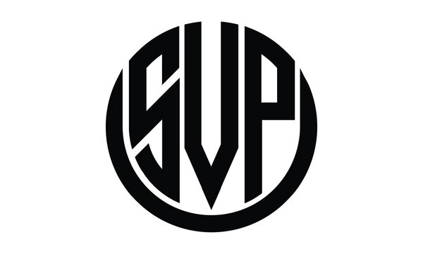 SVP shield in circle logo design vector template. lettermrk, wordmark, monogram symbol on white background.