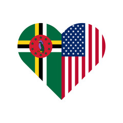 unity concept. heart shape icon of dominica and united states flags. vector illustration isolated on white background