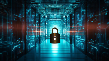Fototapeta na wymiar security lock on a futuristic abstract background. internet security concept. Generative Ai.