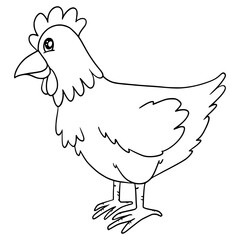 Cute Cartoon Style Chicken for Kids Coloring Book on iSolated White Background, Simple Style outline for Kids to coloring. 