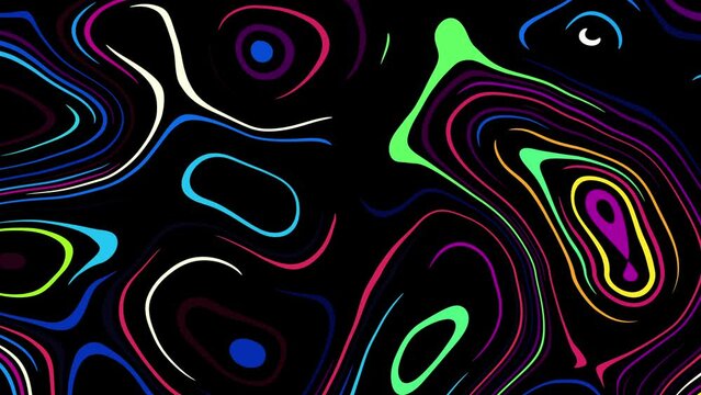 Seamless abstract psychedelic wavy background for loop playback. 4k video. Black background