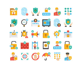 Protection, Security, Safety Flat Icons Set