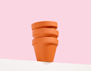 Clay pots for growing various plants and flowers. Home and garden concept.