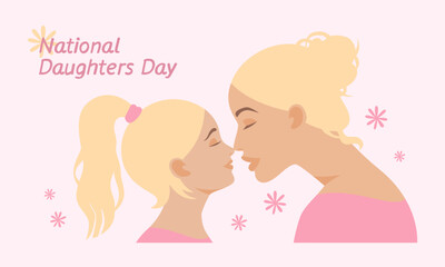 National Daughters Day. Mom and daughter. Abstract portrait in profile, together, opposite each other. Vector flat illustration.