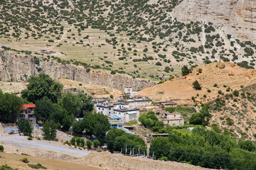 The village of Samar in desert landscape of Upper Mustang of Nepal