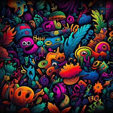 Vibrant 8k Graffiti on Black Background