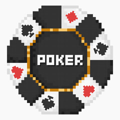 Pixel art poker chips. Casino chips. Chip vector icon isolated on white background. Vector icon