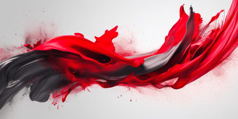 Vivid red brush stroke on a contrasting grey backdrop, offering an abstract view. Its intense color and unexpected textures invoke intrigue, idyllic for artistic marketing campaigns.