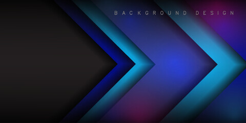 Fototapeta premium arrow layers overlapping on blue background with neon glow effect. technology background for design