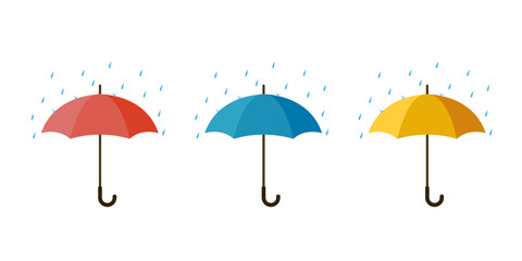 Colorful rain umbrellas. Vector illustration. Isolated on white background.	

